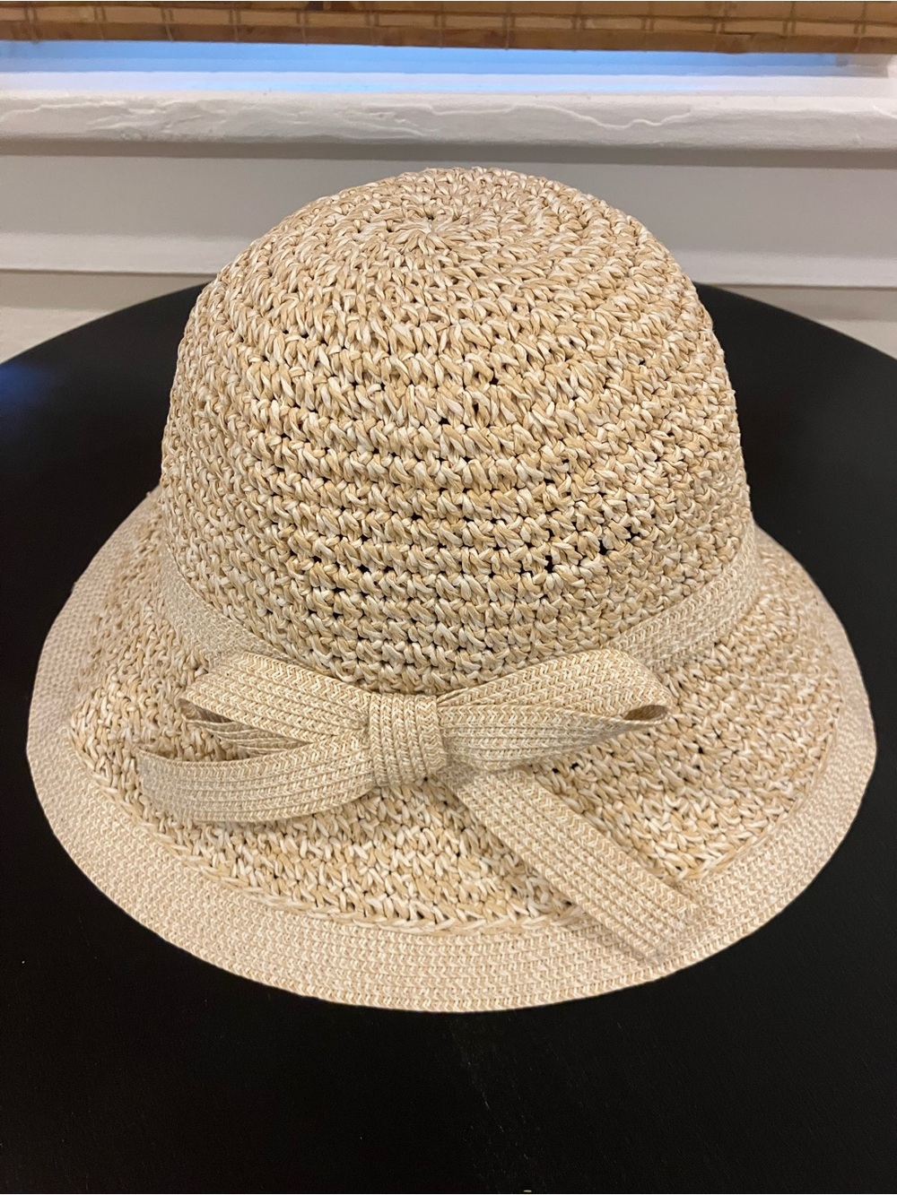 Liz Claiborne Natural Straw Bucket Hat with Bow Trim